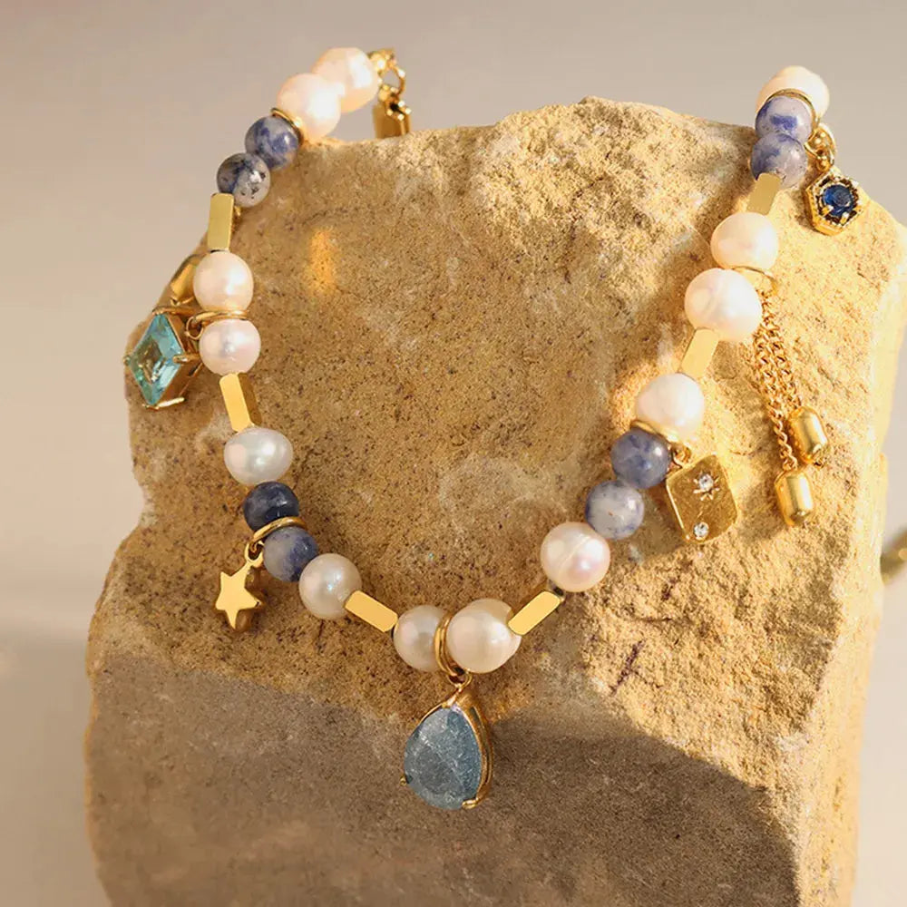 18K Gold-Plated Beaded Charm Necklace Trendsi