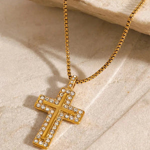 18K Gold-Plated Inlaid Zircon Cross Necklace Trendsi