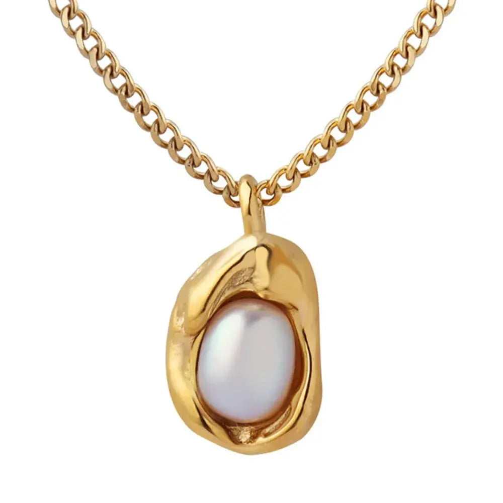 18K Gold-Plated Pearl Pendant Necklace Trendsi