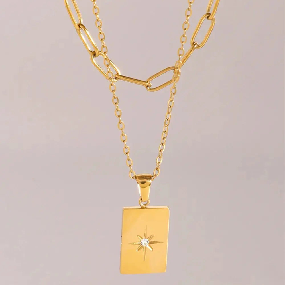 18K Gold-Plated Stainless Steel Double-Layered Necklace Trendsi