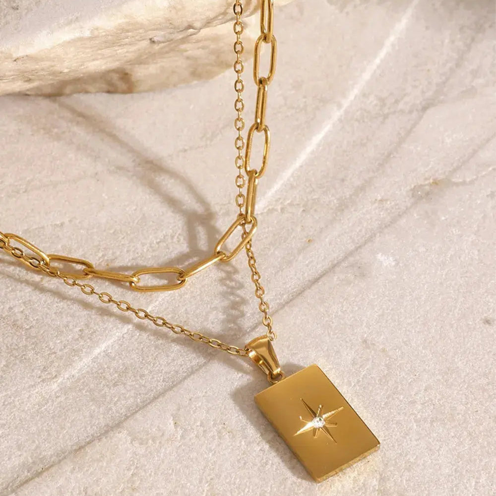 18K Gold-Plated Stainless Steel Double-Layered Necklace Trendsi