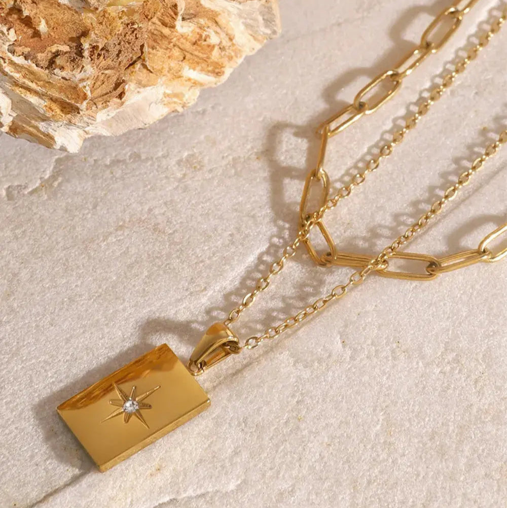 18K Gold-Plated Stainless Steel Double-Layered Necklace Trendsi