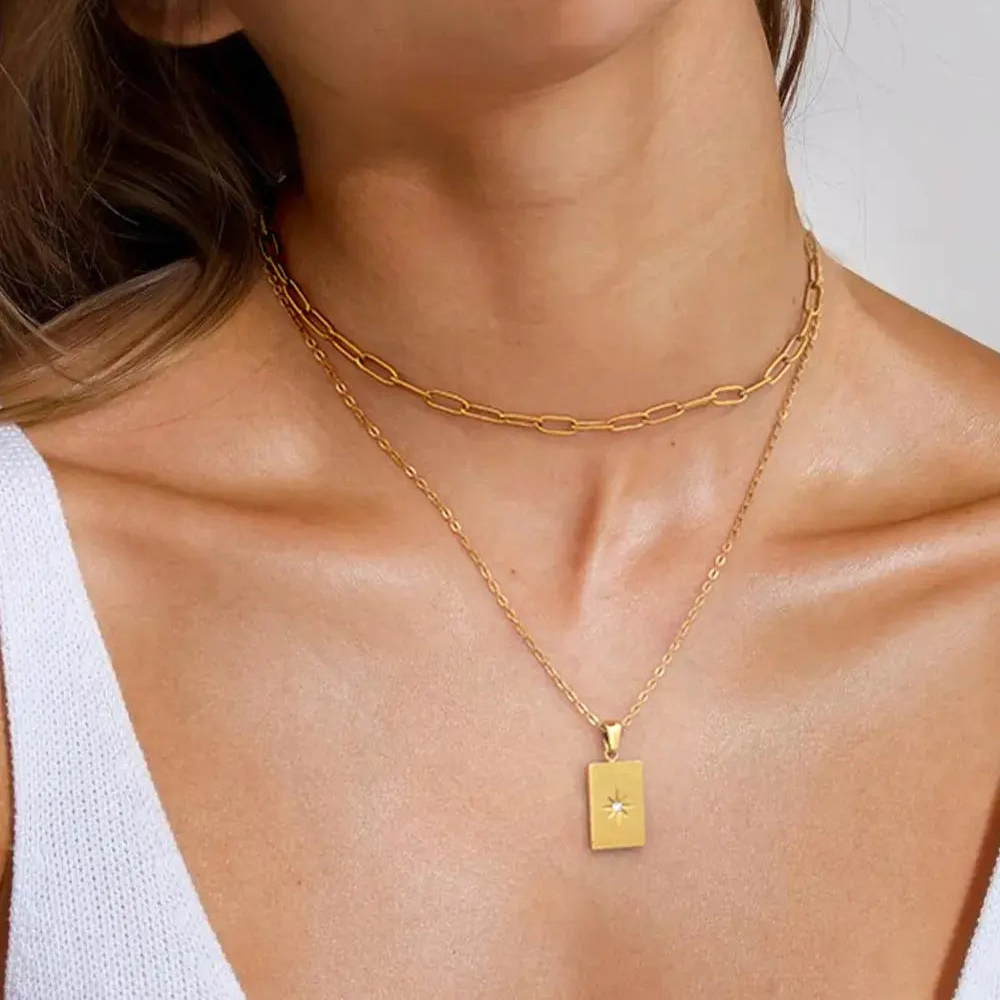 18K Gold-Plated Stainless Steel Double-Layered Necklace Trendsi