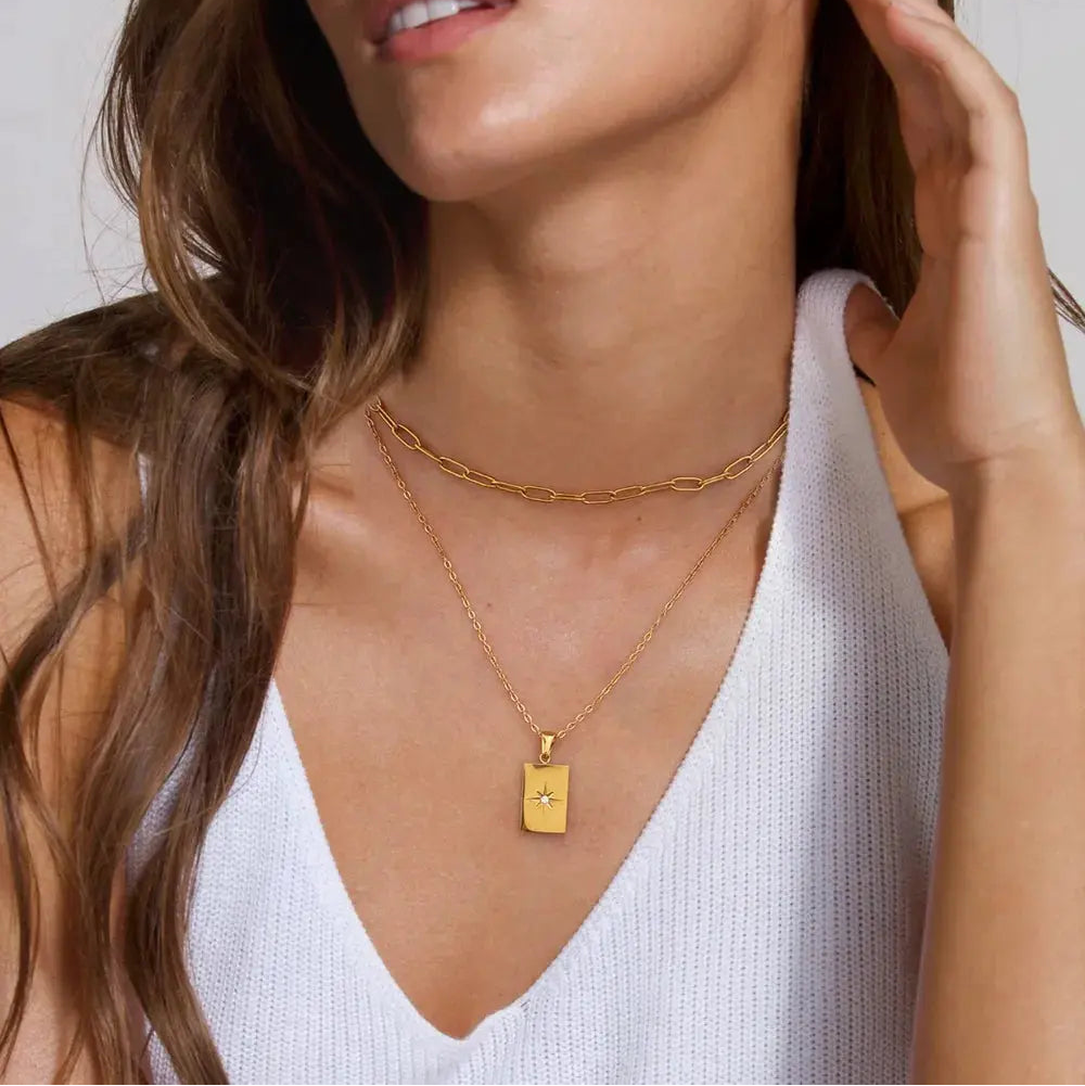 18K Gold-Plated Stainless Steel Double-Layered Necklace Trendsi