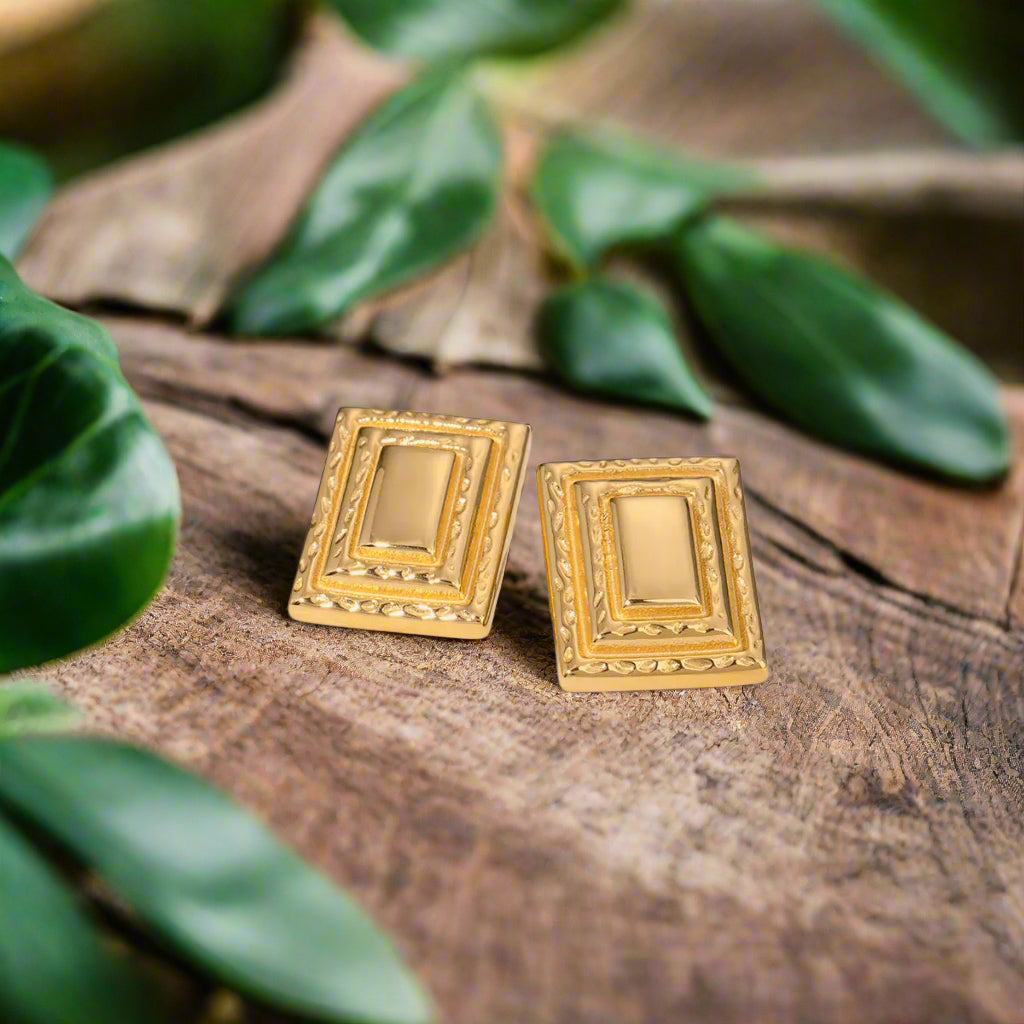 18K Gold-Plated Stainless Steel Square Shape Earrings Trendsi