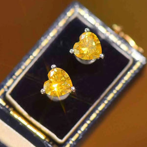 2 Carat Yellow Heart Moissanite Platinum-Plated Earrings Trendsi