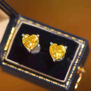 2 Carat Yellow Heart Moissanite Platinum-Plated Earrings Trendsi