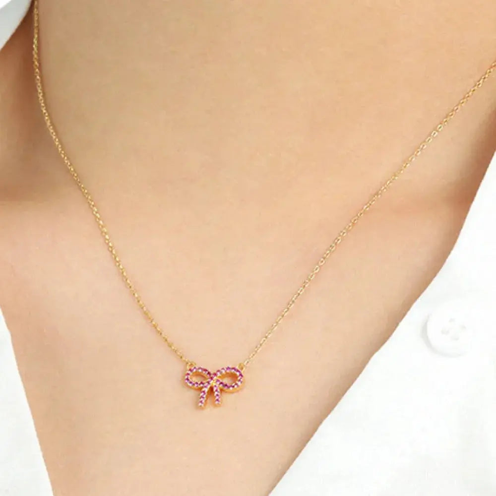 925 Sterling Silver Bow Necklace Trendsi