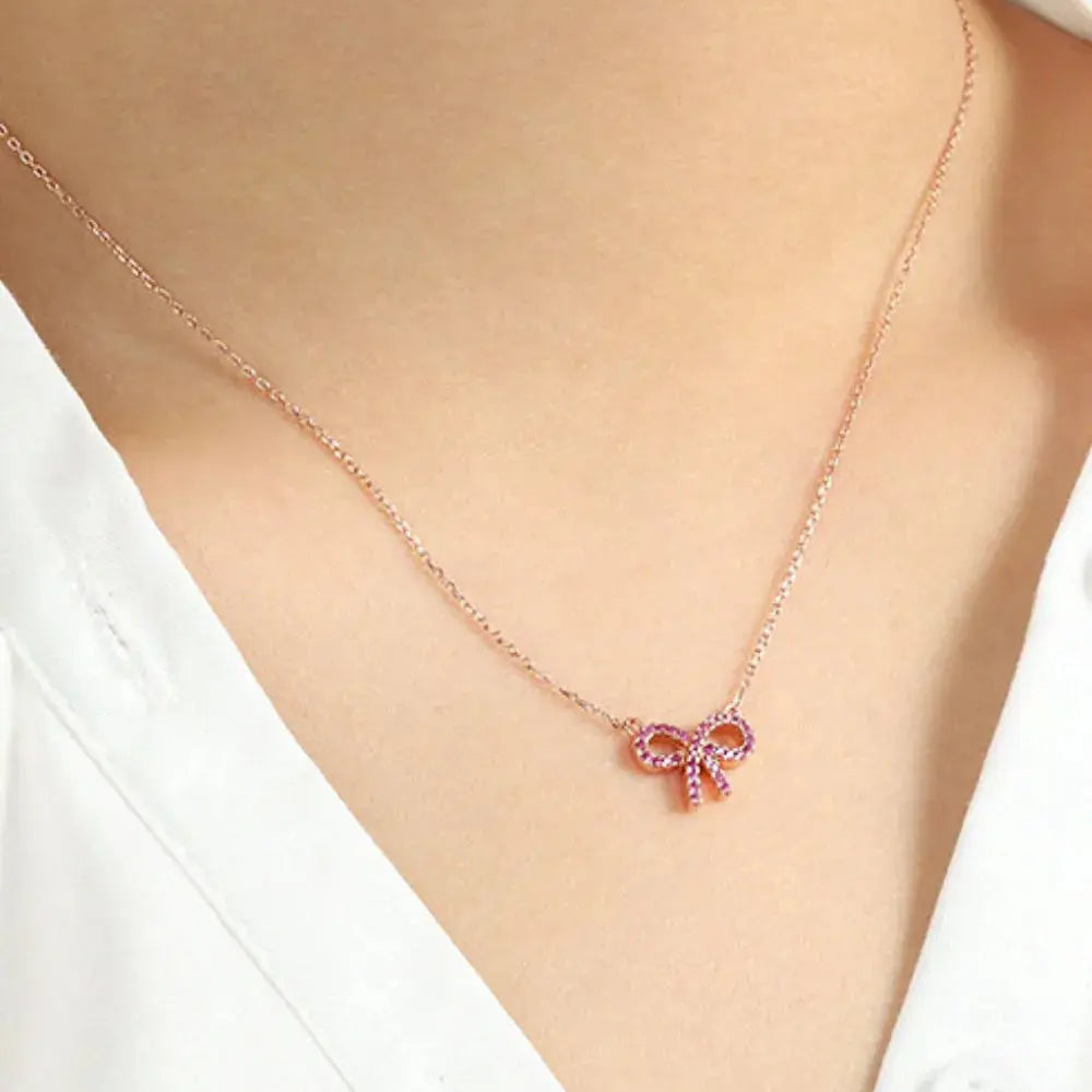 925 Sterling Silver Bow Necklace Trendsi