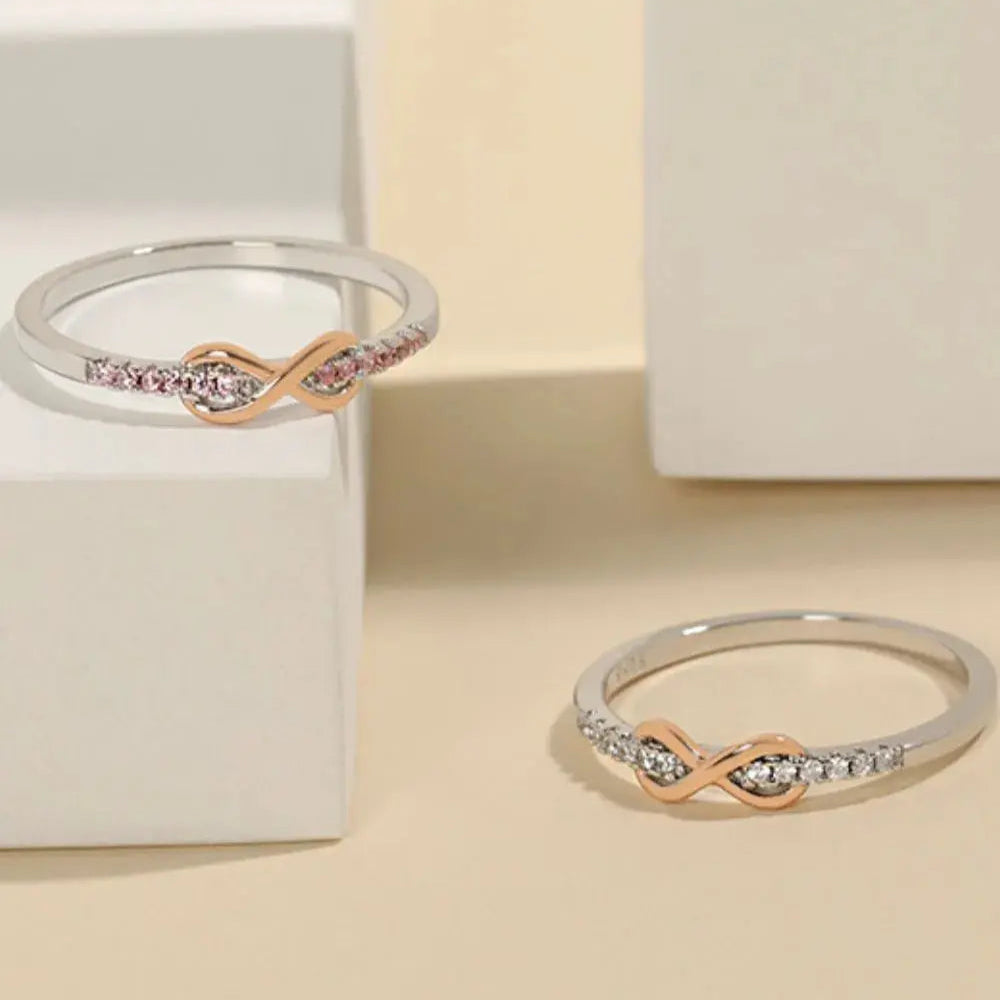 925 Sterling Silver Inlaid Zircon Infinity Symbol Ring Trendsi
