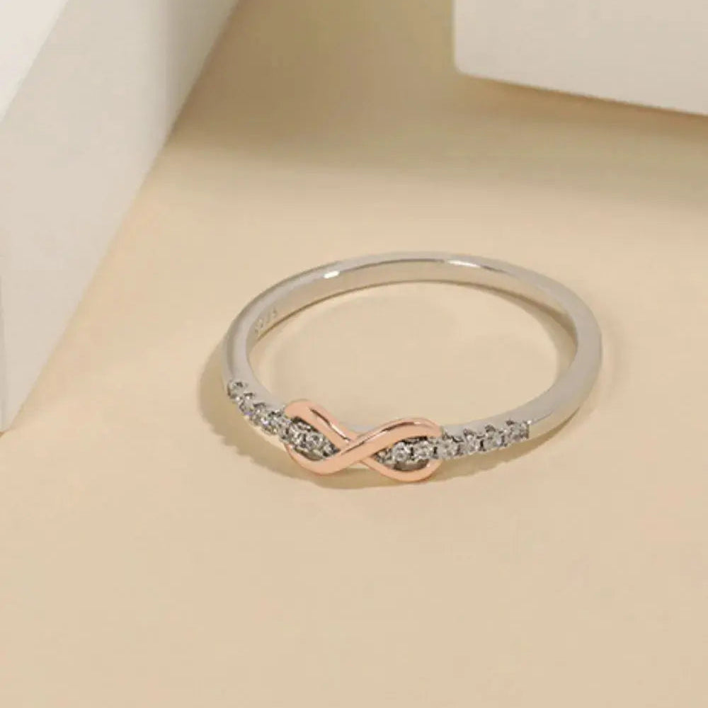 925 Sterling Silver Inlaid Zircon Infinity Symbol Ring Trendsi