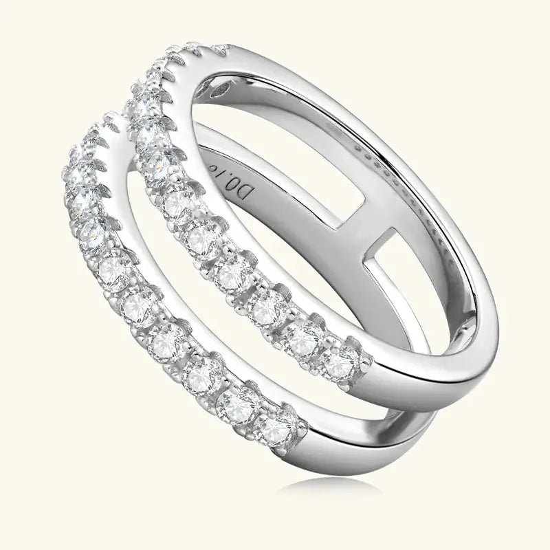 925 Sterling Silver Moissanite Double Layered Ring Trendsi