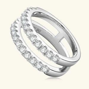 925 Sterling Silver Moissanite Double Layered Ring Trendsi