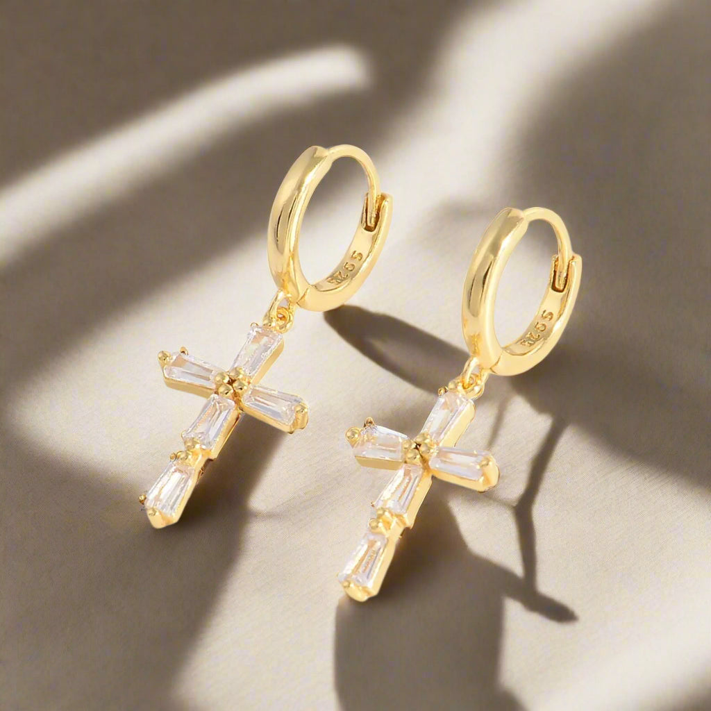 925 Sterling Silver Zircon Cross Earrings Trendsi