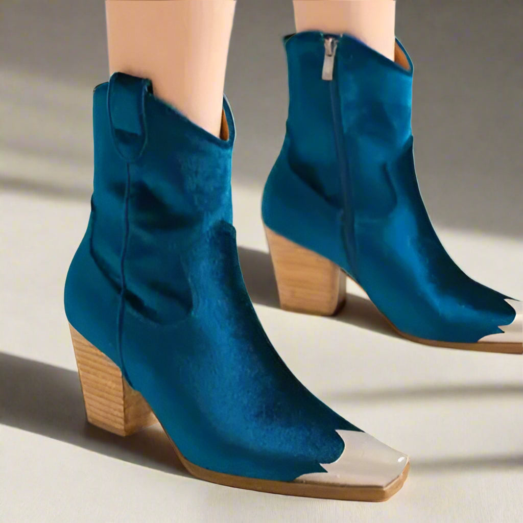 Beast Fashion Velvet Block Heel Boots with Side Zippers Trendsi