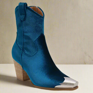 Beast Fashion Velvet Block Heel Boots with Side Zippers Trendsi