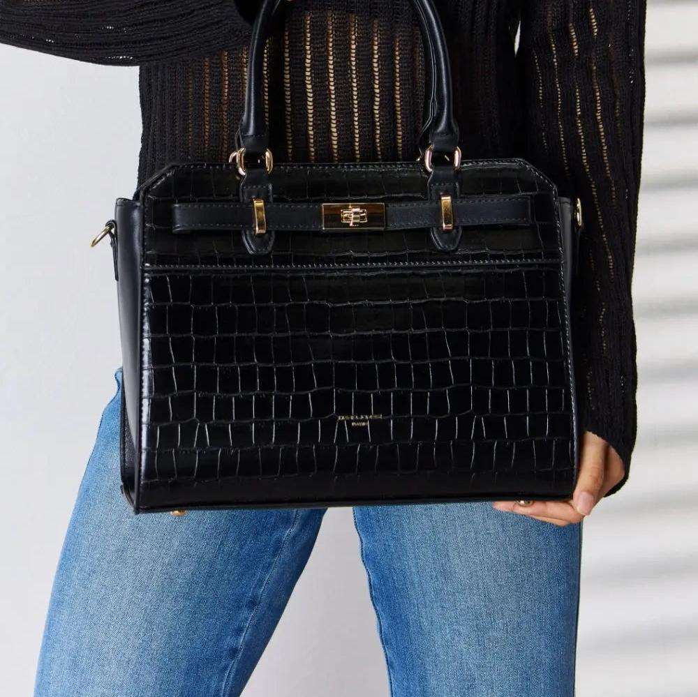 Charm | David Jones Texture PU Leather Charm Handbag Trendsi