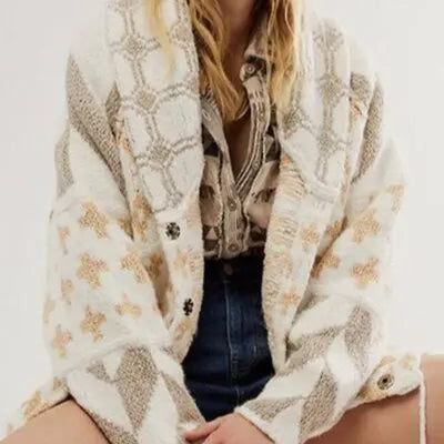 Collared Neck Long Sleeve Cardigan Trendsi