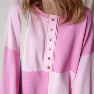 Color Block Half Button Long Sleeve Sweatshirt Trendsi