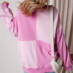 Color Block Half Button Long Sleeve Sweatshirt Trendsi