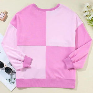 Color Block Half Button Long Sleeve Sweatshirt Trendsi