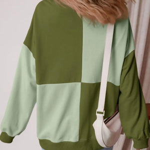 Color Block Half Button Long Sleeve Sweatshirt Trendsi