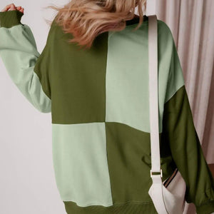 Color Block Half Button Long Sleeve Sweatshirt Trendsi