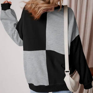 Color Block Half Button Long Sleeve Sweatshirt Trendsi