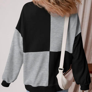 Color Block Half Button Long Sleeve Sweatshirt Trendsi