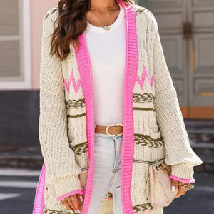 Contrast Tied Open Front Cardigan Trendsi