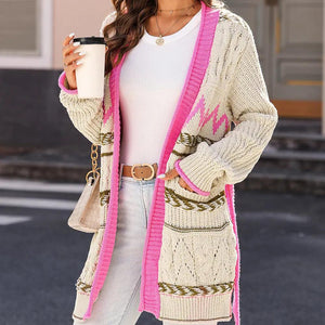 Contrast Tied Open Front Cardigan Trendsi