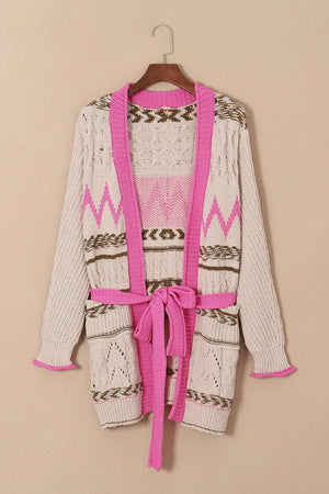 Contrast Tied Open Front Cardigan Trendsi