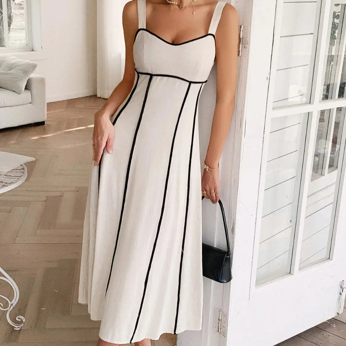 Contrast Wide Strap Midi Cami Dress Trendsi