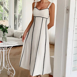 Contrast Wide Strap Midi Cami Dress Trendsi