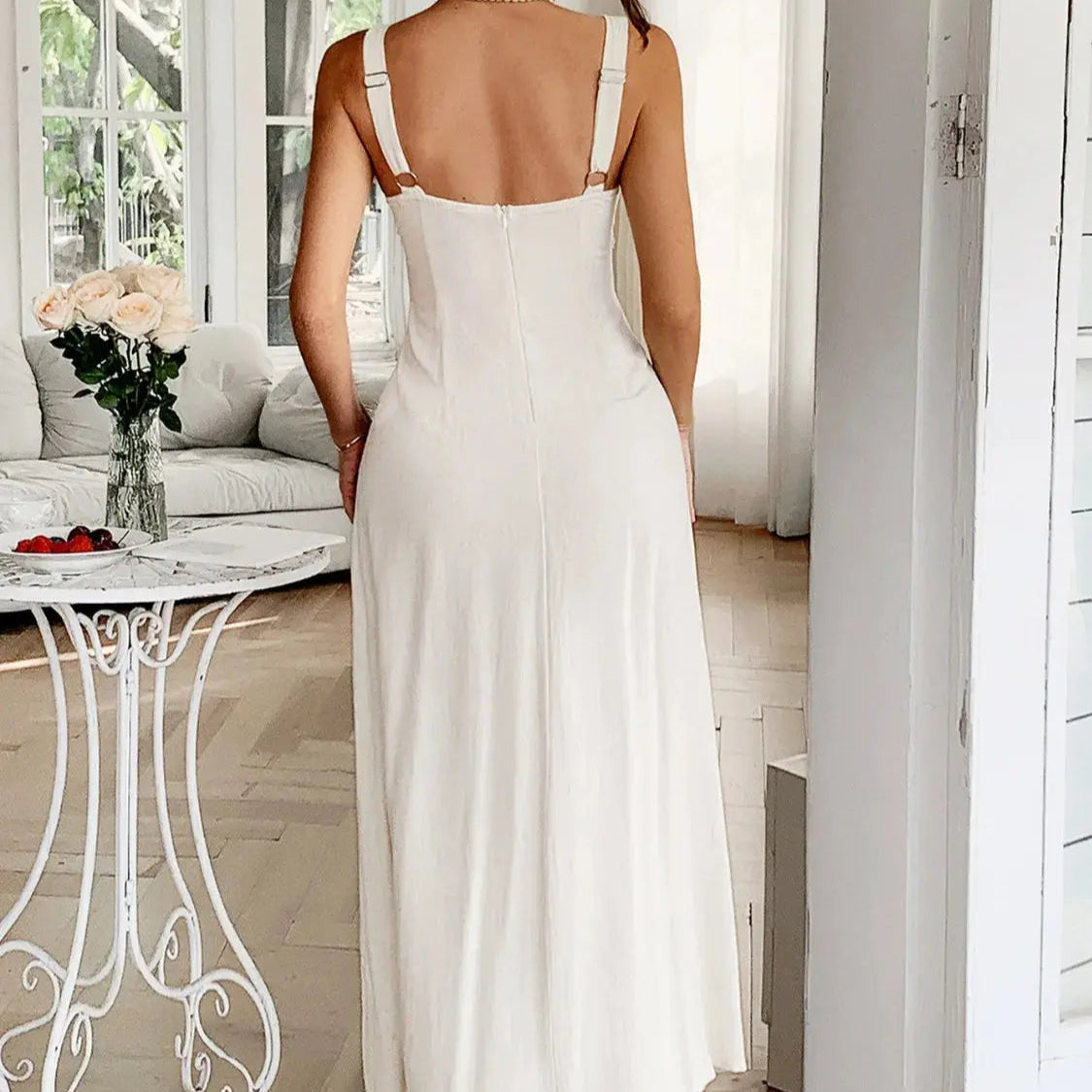 Contrast Wide Strap Midi Cami Dress Trendsi