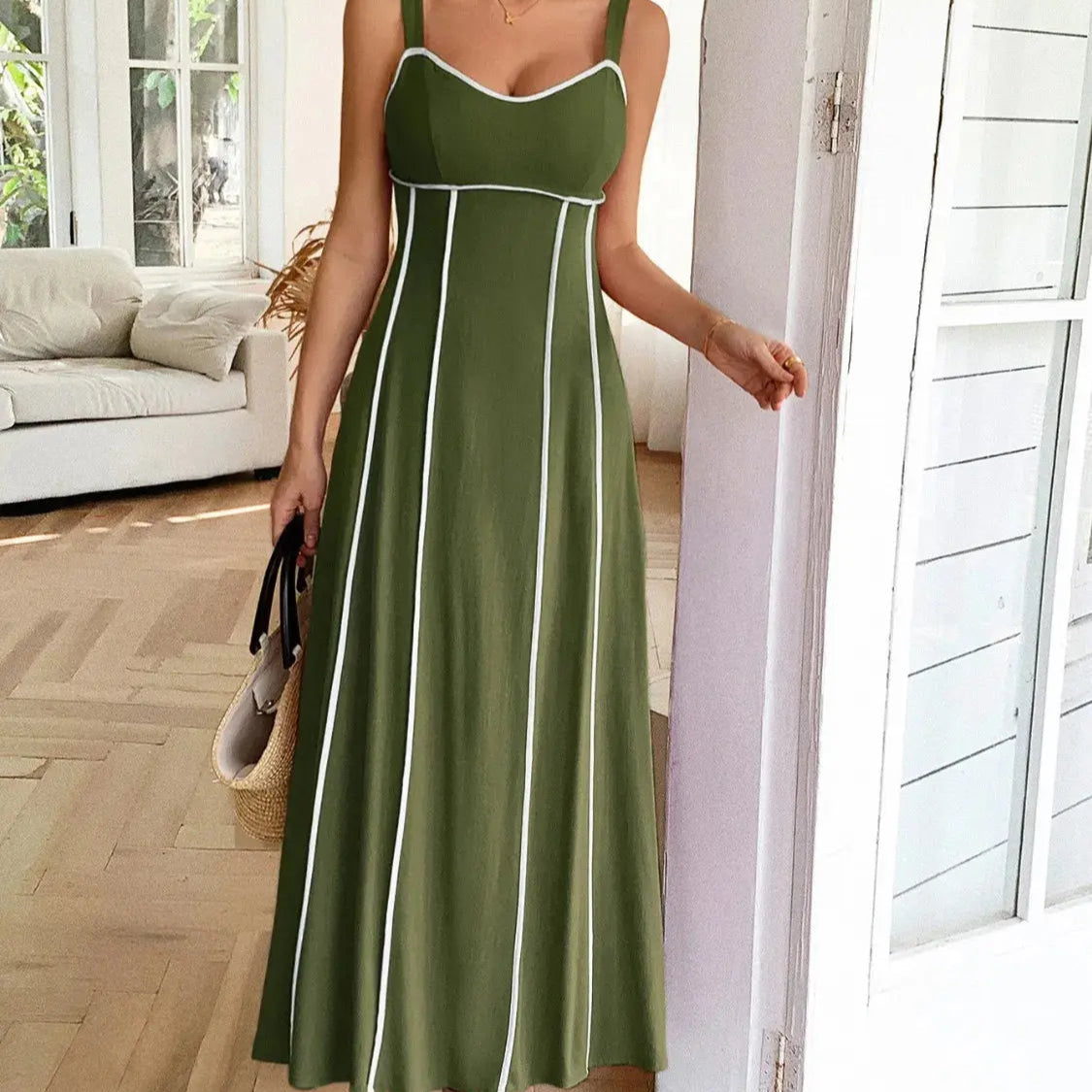 Contrast Wide Strap Midi Cami Dress Trendsi