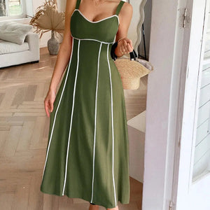 Contrast Wide Strap Midi Cami Dress Trendsi