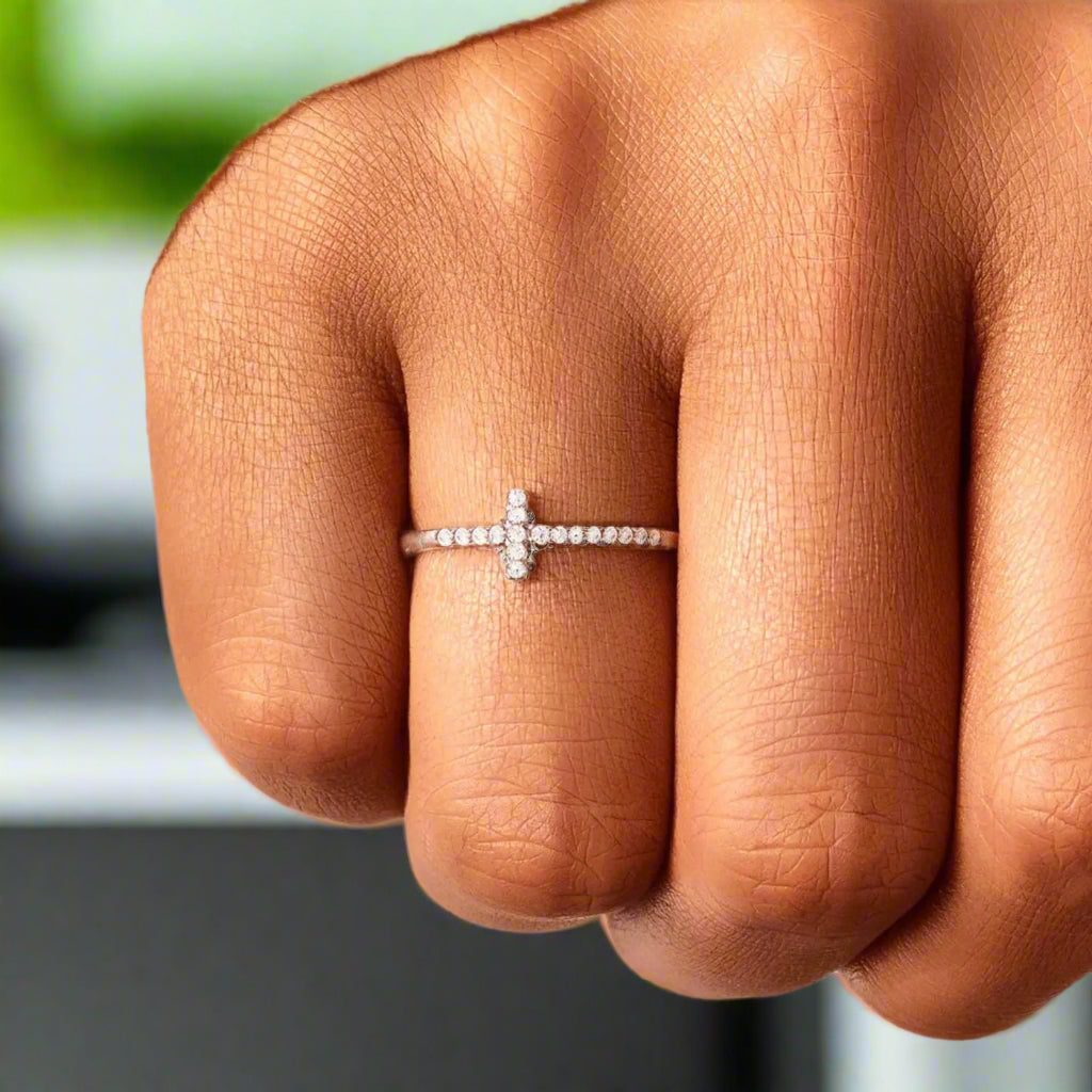 Cross Inlaid Zircon 925 Sterling Silver Ring Trendsi