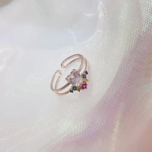 Delicate | Zircon Heart Moon Adjustable Ring Beauty Prologue