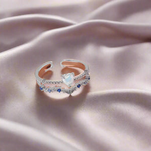 Delicate | Zircon Heart Moon Adjustable Ring Beauty Prologue