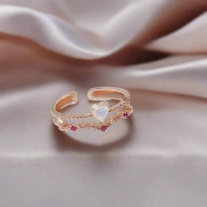 Delicate | Zircon Heart Moon Adjustable Ring Beauty Prologue