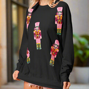 Double Take Sequin Nutcracker Round Neck Long Sleeve Sweatshirt Trendsi