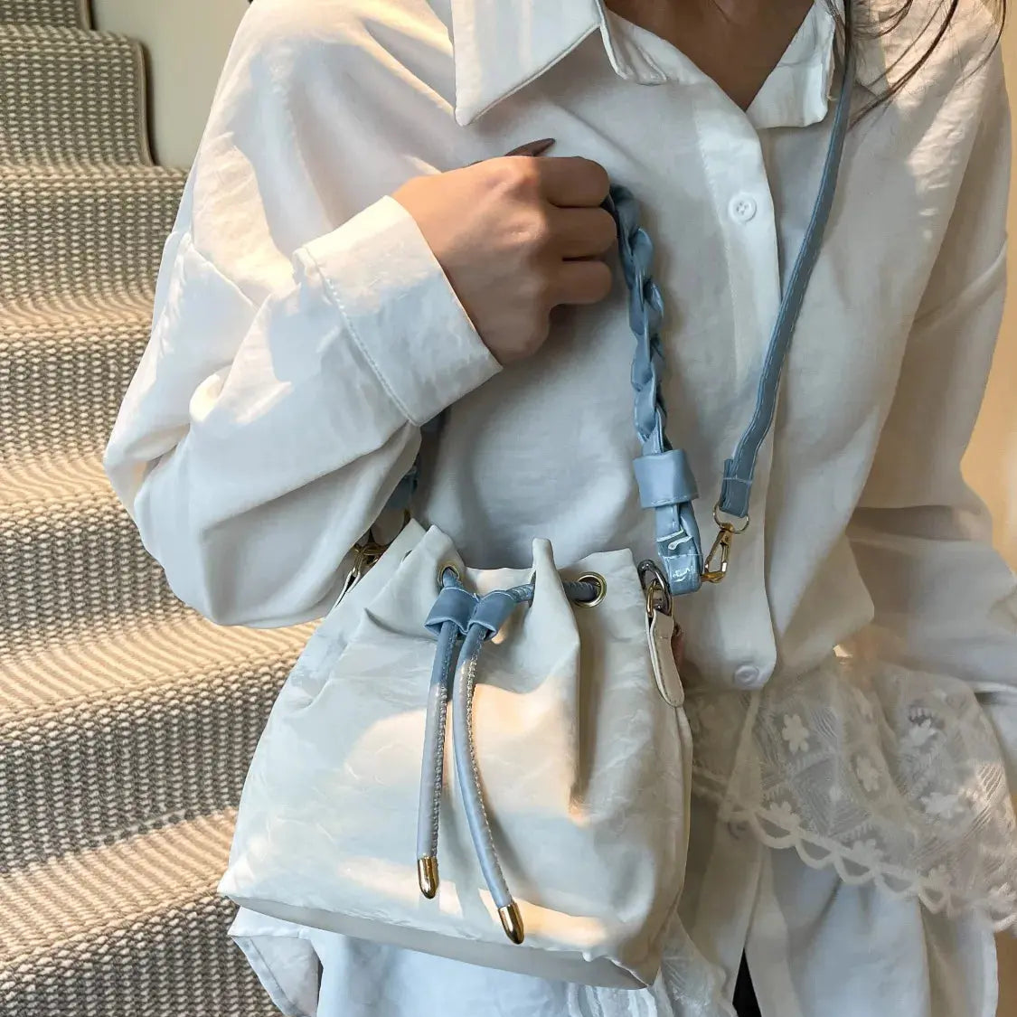 Drawstring PU Leather Bucket Bag Trendsi