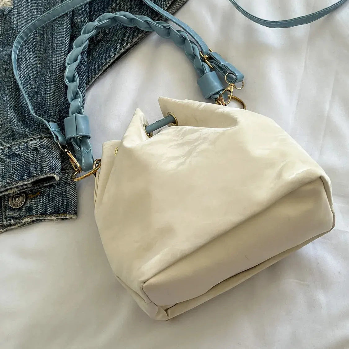 Drawstring PU Leather Bucket Bag Trendsi