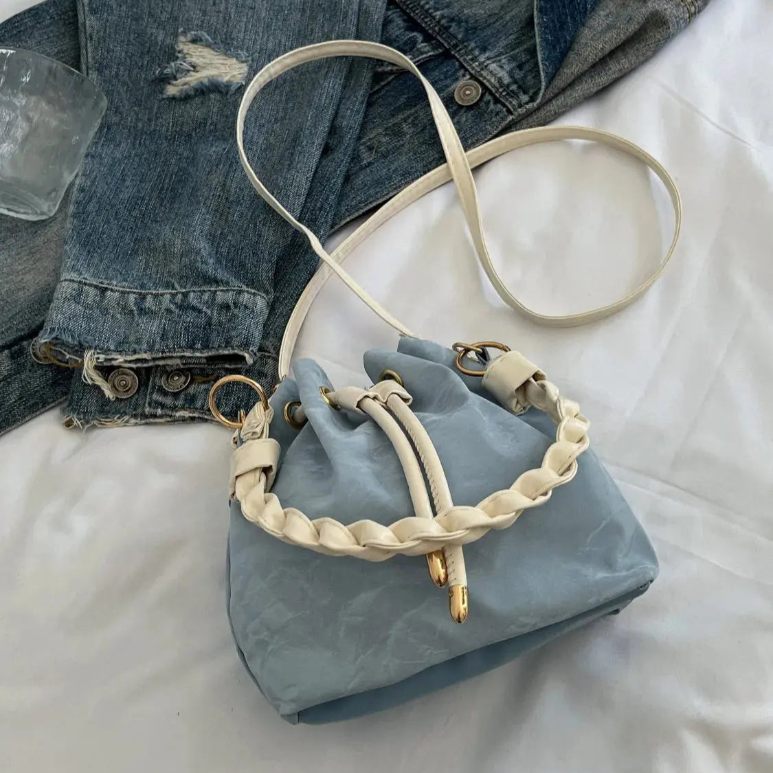 Drawstring PU Leather Bucket Bag Trendsi