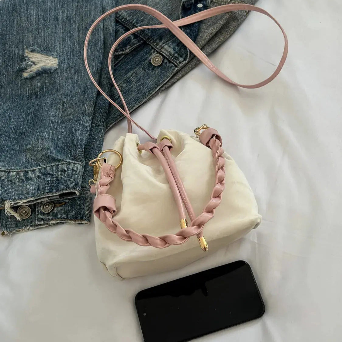 Drawstring PU Leather Bucket Bag Trendsi