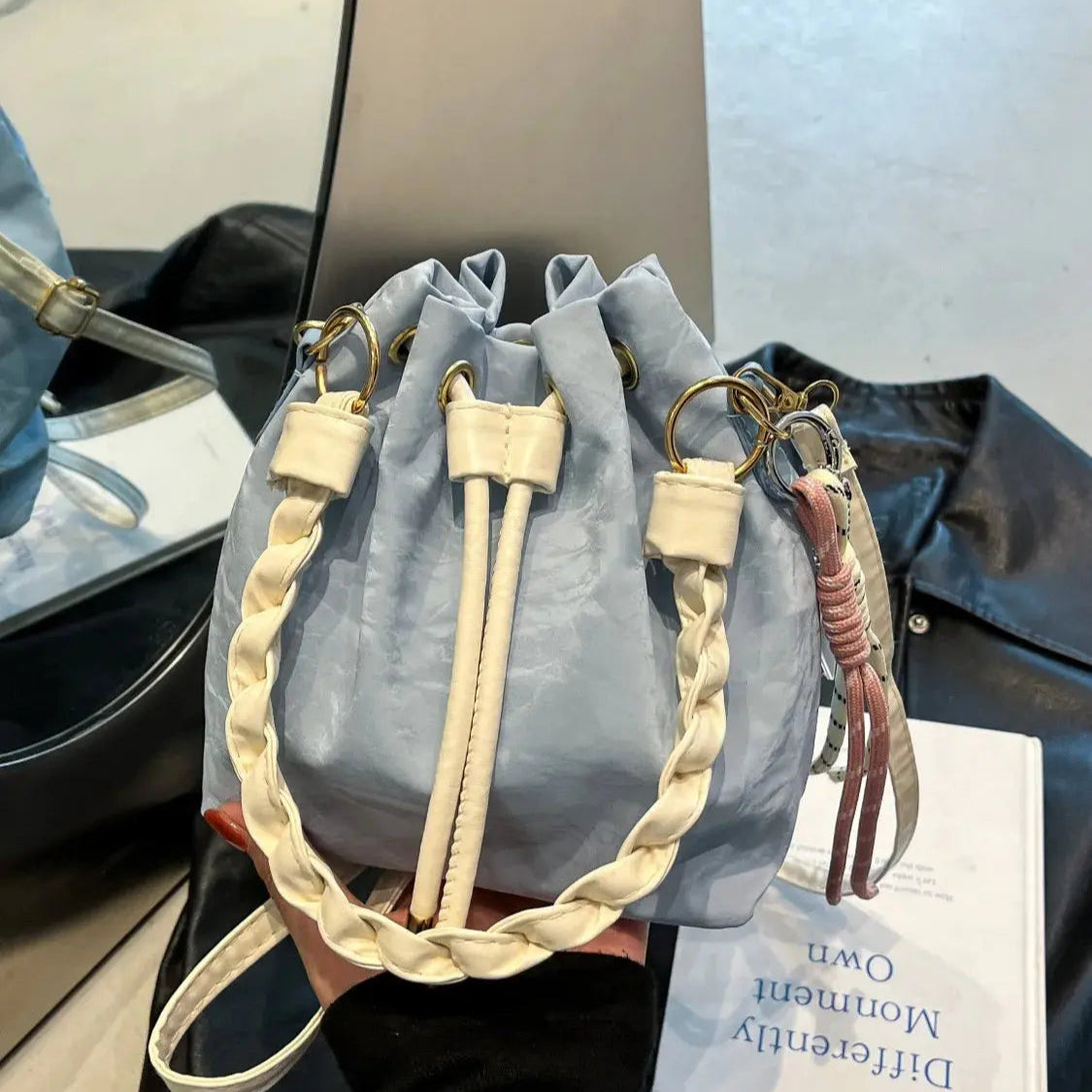 Drawstring PU Leather Bucket Bag Trendsi