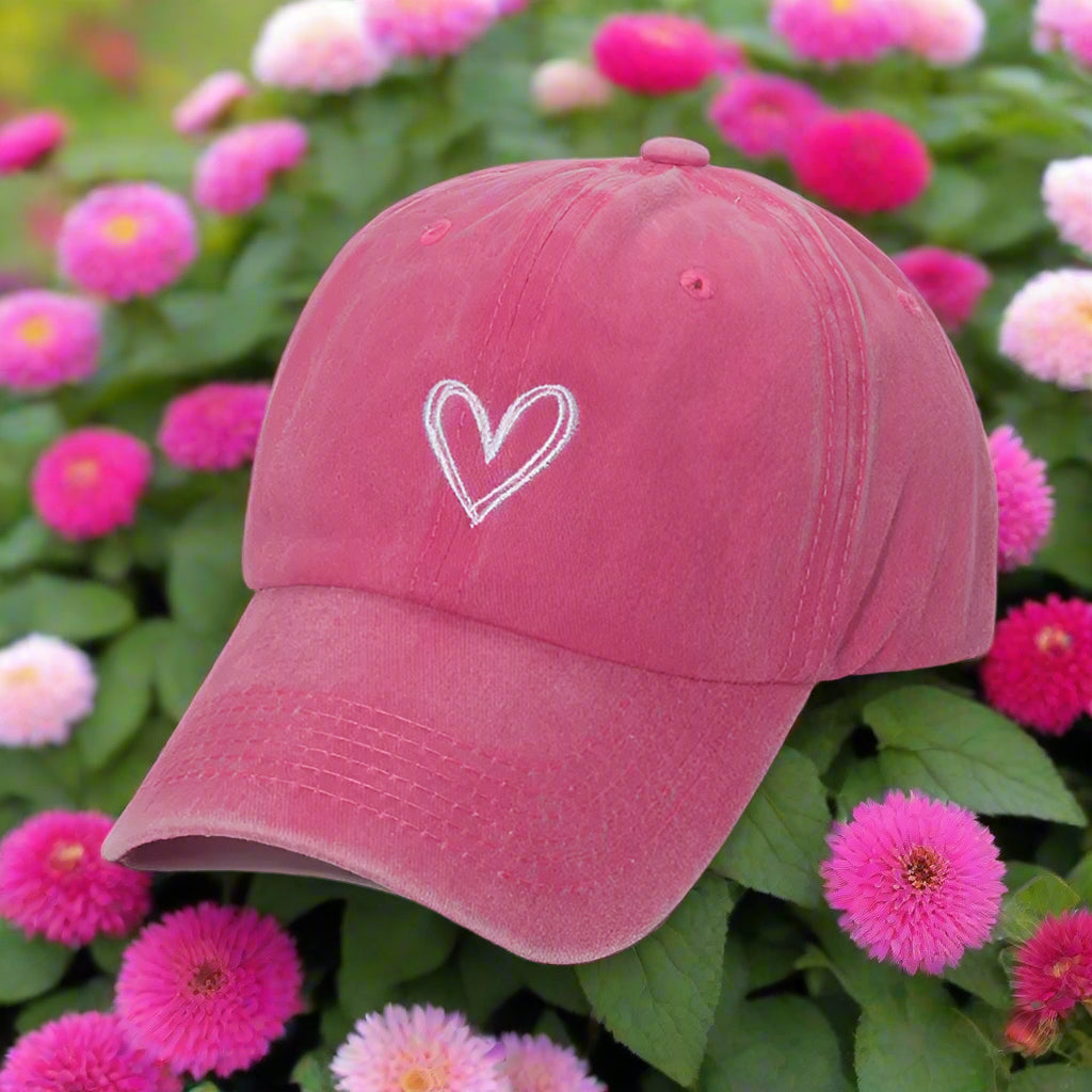 Embroidered Heart Washed Cotton Baseball Cap Trendsi