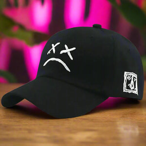 Emo | Sad Face Embroidered Cap Adjustable Cotton Snapback Hat Beauty Prologue