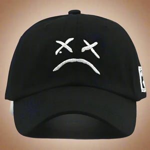 Emo | Sad Face Embroidered Cap Adjustable Cotton Snapback Hat Beauty Prologue